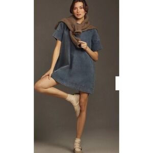 Anthropologie Porridge Women's Short Sleeve Denim Mini Swing‎ Dress Blue Sz S